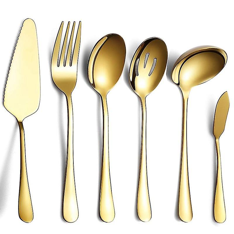 6-piece Serving Flatware Silverware Set， Serving Utensil Set，include Cake Server， Slotted Serving S