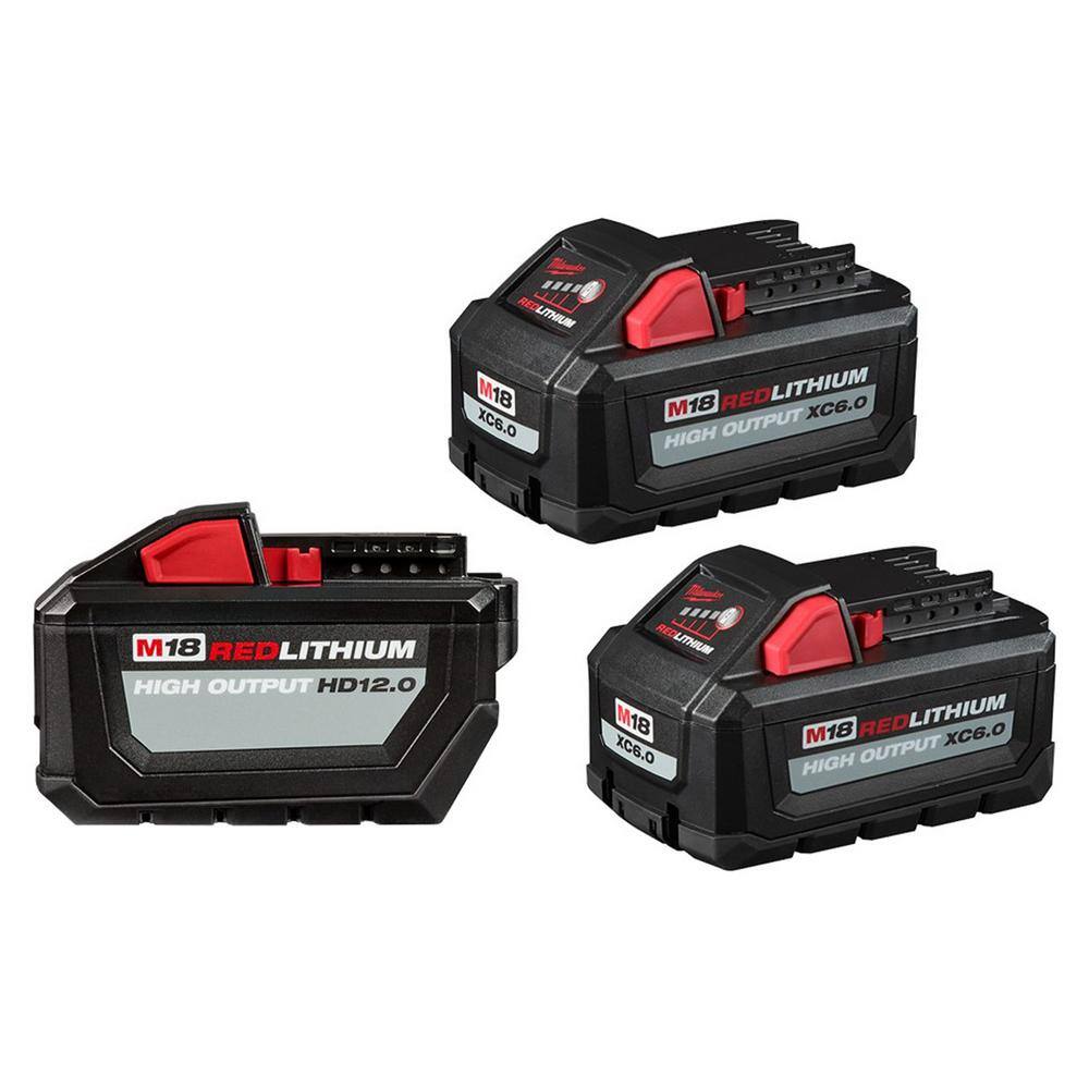 MW M18 18-Volt Lithium-Ion High Output Battery Packs (1) 12.0 Ah and (2) 6.0 Ah Batteries 48-11-1812-48-11-1862