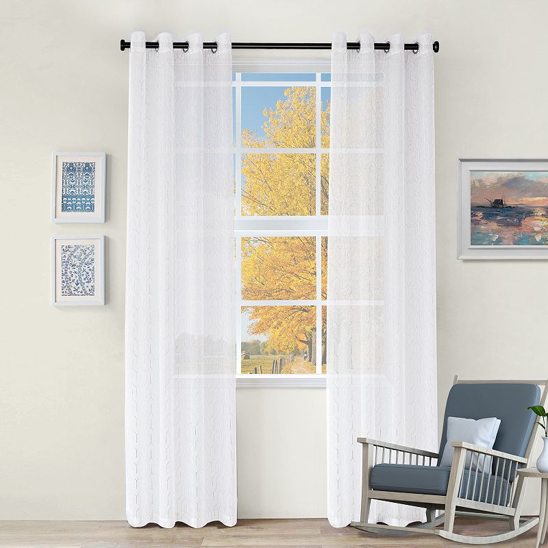 Superior Cormac Printed Sheer Pair of 2 Grommet Window Curtain Panels