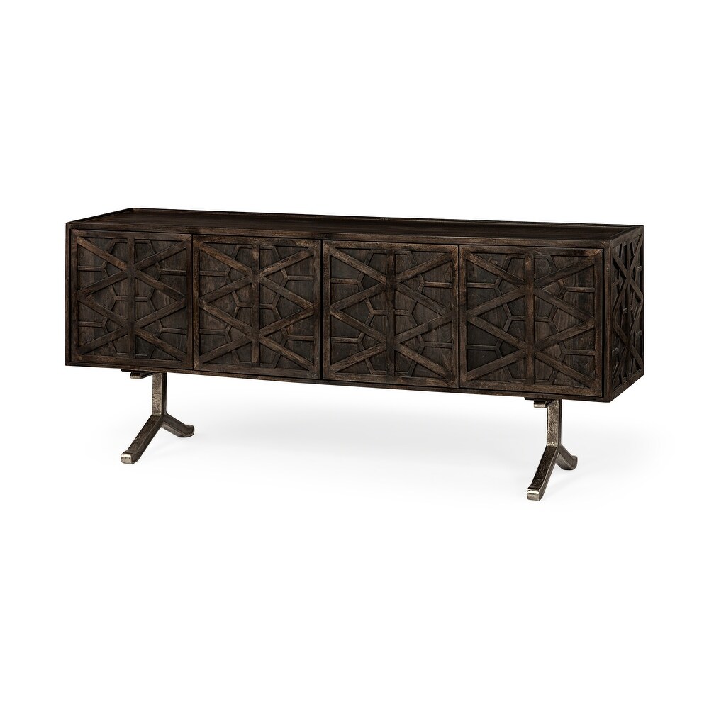 Hollandsworth Dark Brown Solid Wood w/ Silver Iron Base Sideboard   73.5\