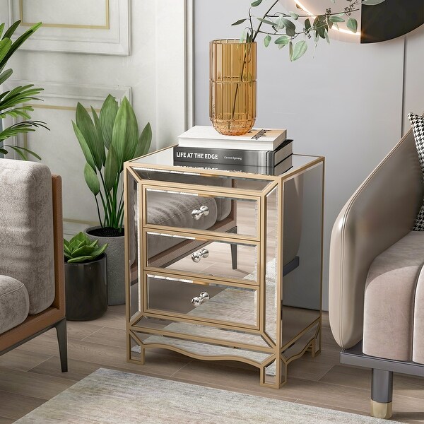 Amarie 3-Drawer Mirrored Nightstand - - 35361180