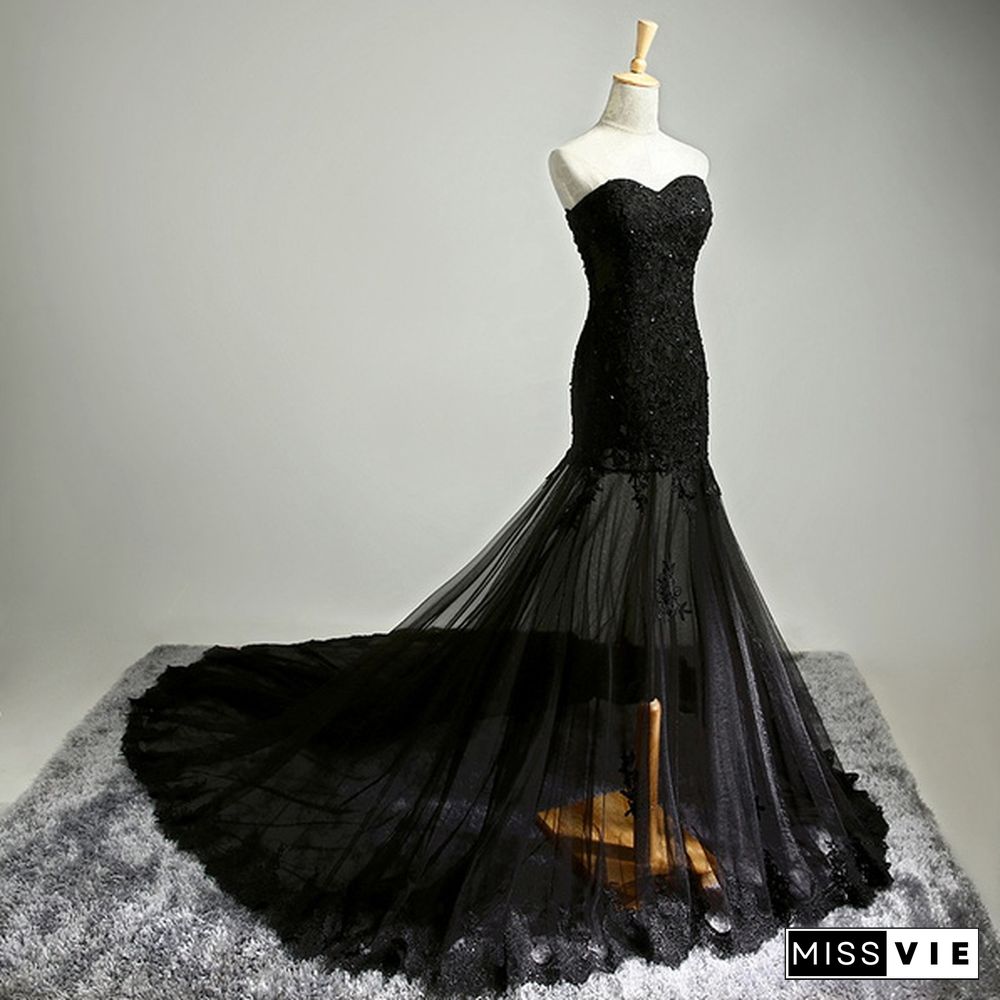 Sweetheart black prom dress/ bridal dress/evening dress/