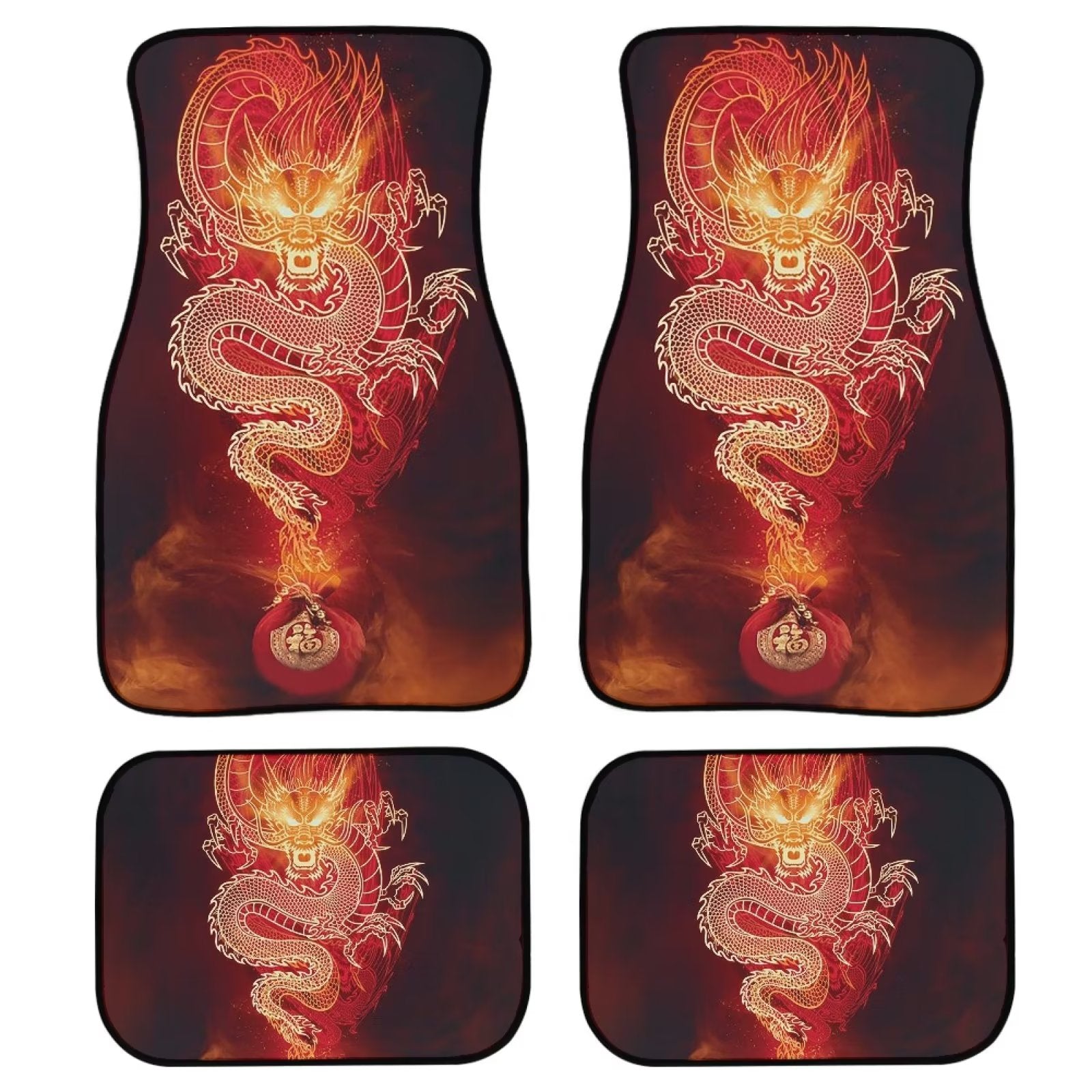 FKELYI Bless Dragon Car Floor Mat Full Set of 4 for Women Men Hard-Wearing Weather Mats for Almost Cars Easy to Install Front and Rear Car Floor Mats