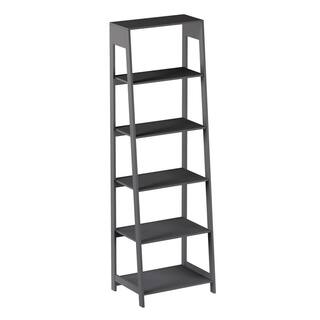 71 in. Gray Wooden 5-Shelf Leaning Ladder Bookcase 335226UNF