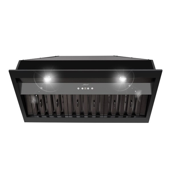 30-36in.Insert Range Hood， Ultra Quiet， Powerful Suction Matte Black Ducted Kitchen Vent Hood with LED Lights， 3-Speeds 600CFM