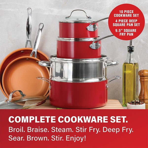 20 Piece Pots and Pans Set， Nonstick Ceramic Coating Cookware and Bakeware Set