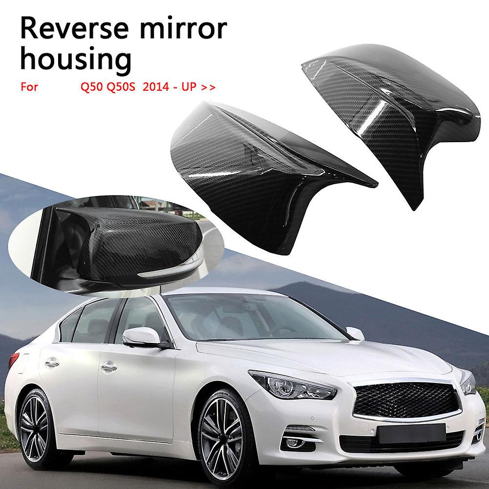 2 Pcs Car Rearview Mirror Cover For Infiniti Q50 Q50s 2014-up Infiniti Q70 2014-up Black