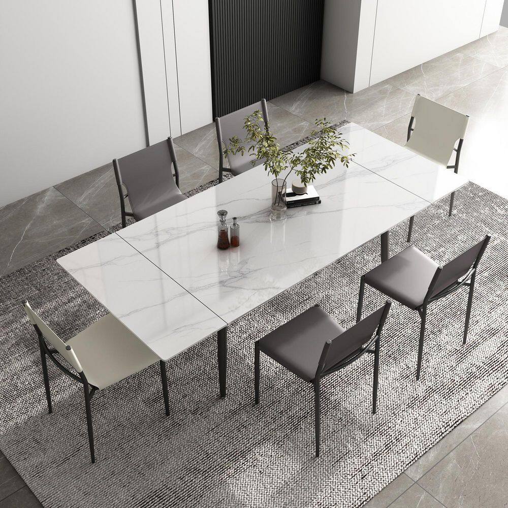 THE RIGHT PATH 62.9 in. to 94.4 in. Rectangle White Stone Extendable Dining Table 160ZDCZ#W