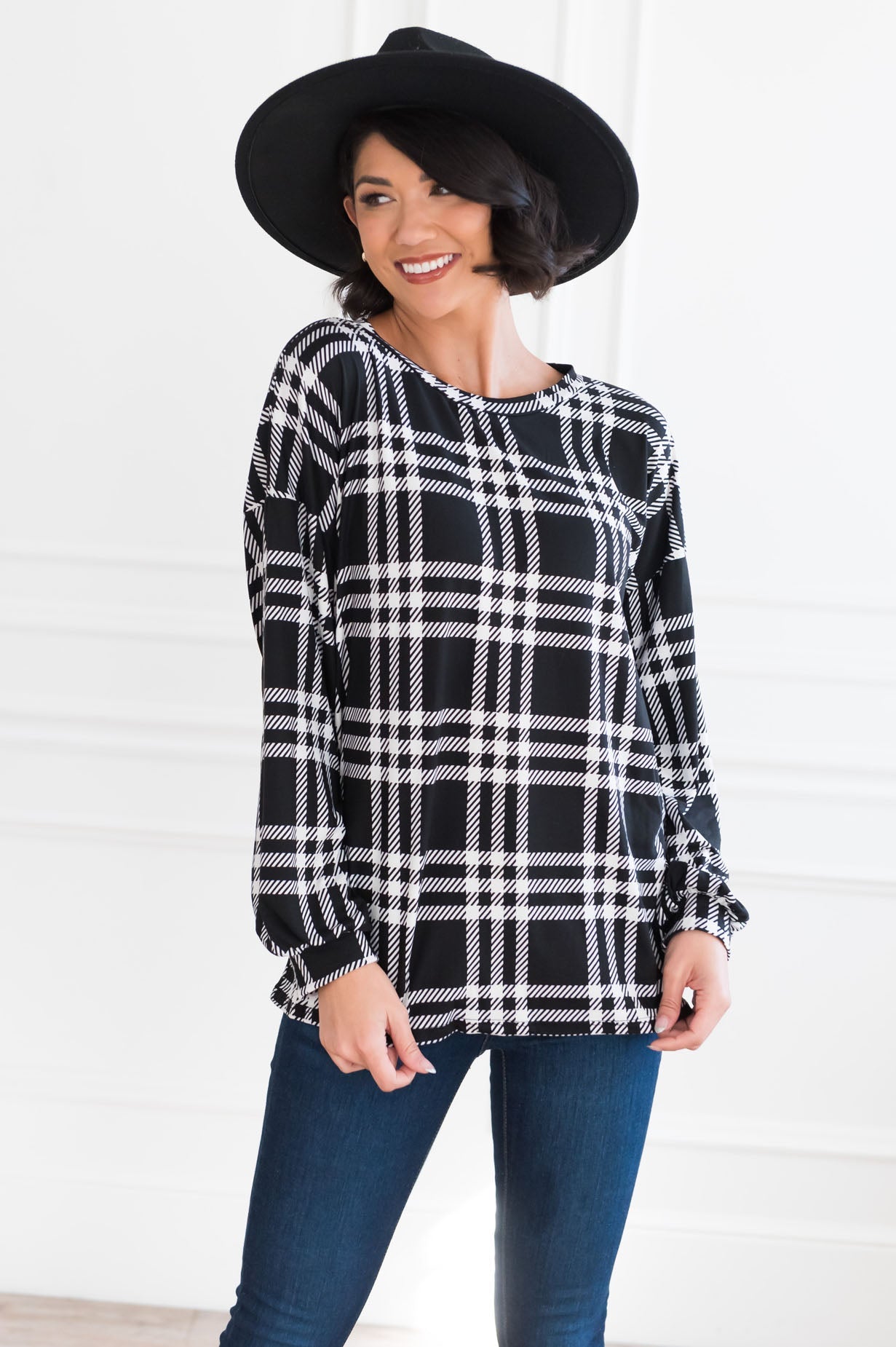 Simple & Sweet Modest Plaid Top