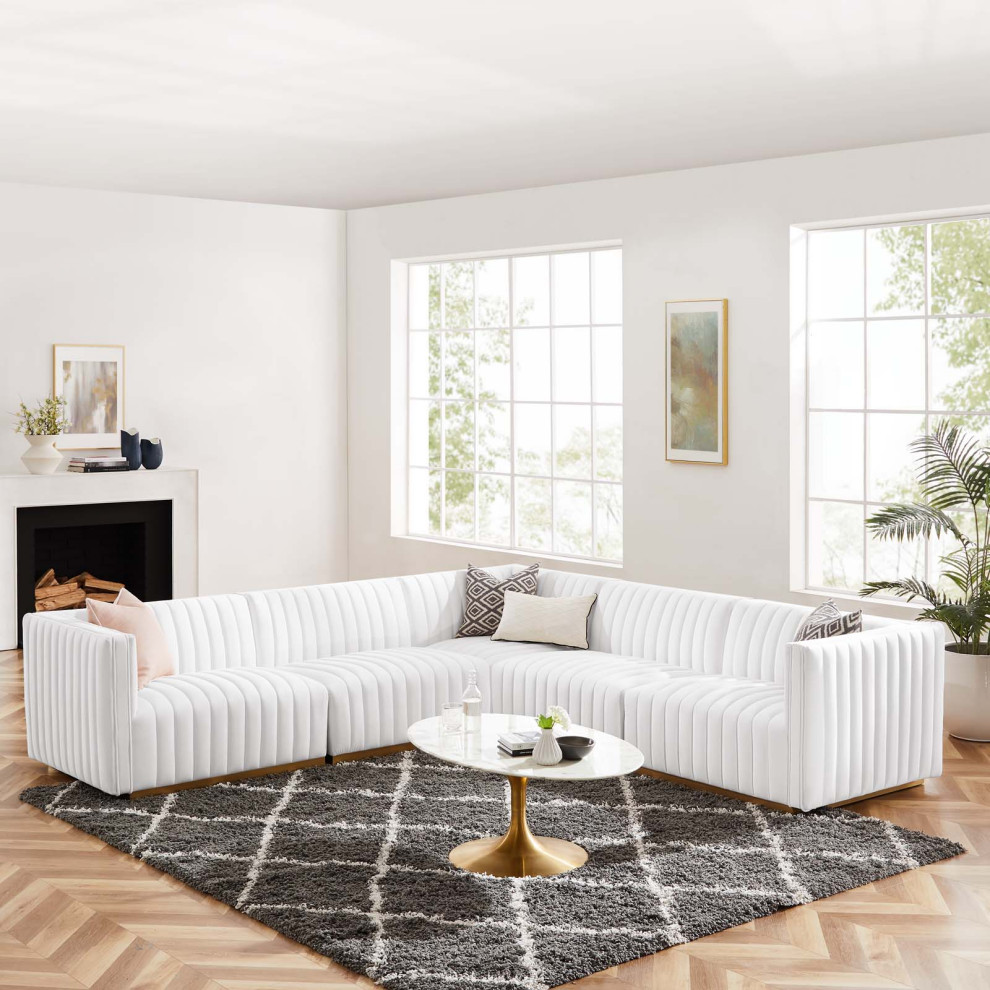 Conjure Channel Tufted Velvet 5 Piece Sectional   Contemporary   Sectional Sofas   by Modway  Houzz