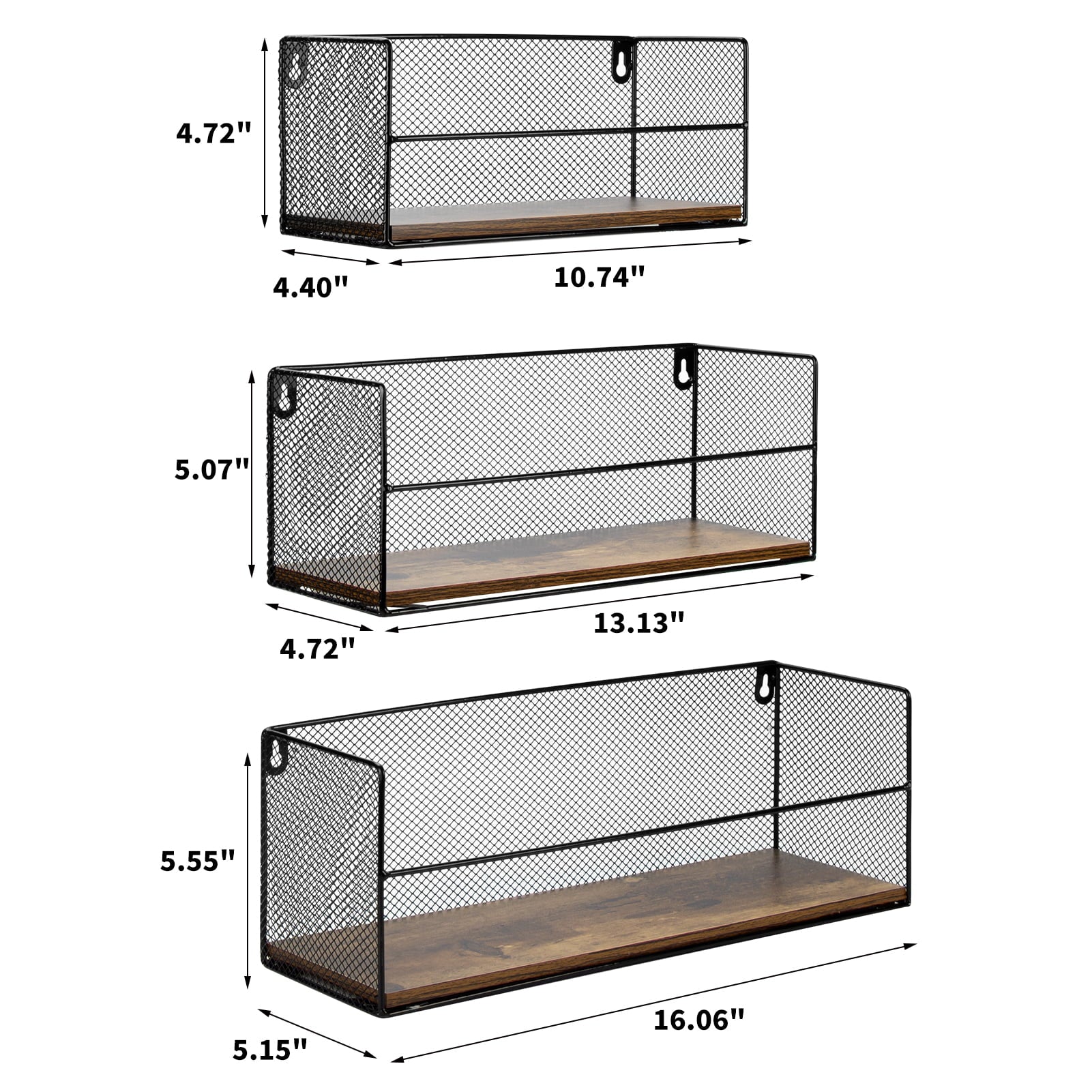 Wall Shelf Set of 3 for Bedroom, Metal Floating Shelves for Living Room, Bathroom, Kitchen