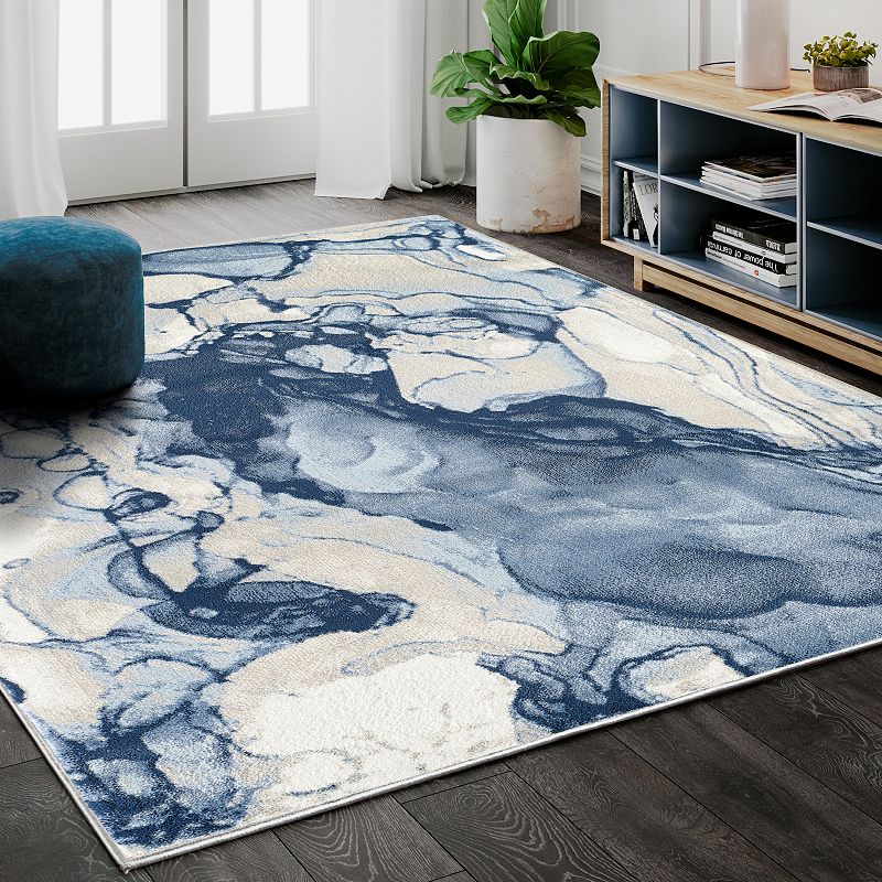 Abani Arto ART140A Abstract Liquid Marble Blue Area Rug