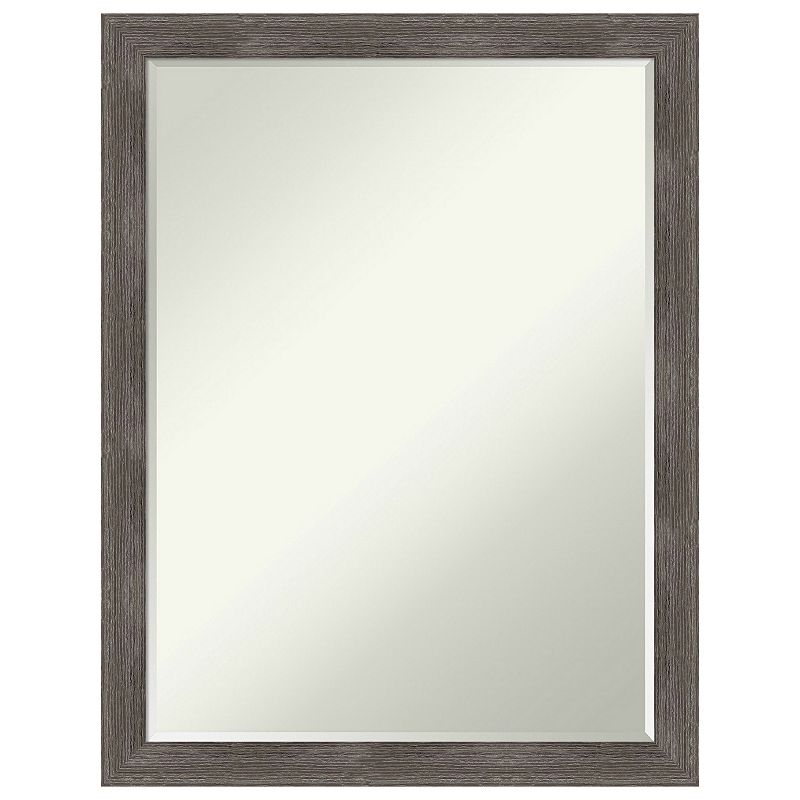 Pinstripe Lead Grey Petite Bevel Wood Bathroom Wall Mirror