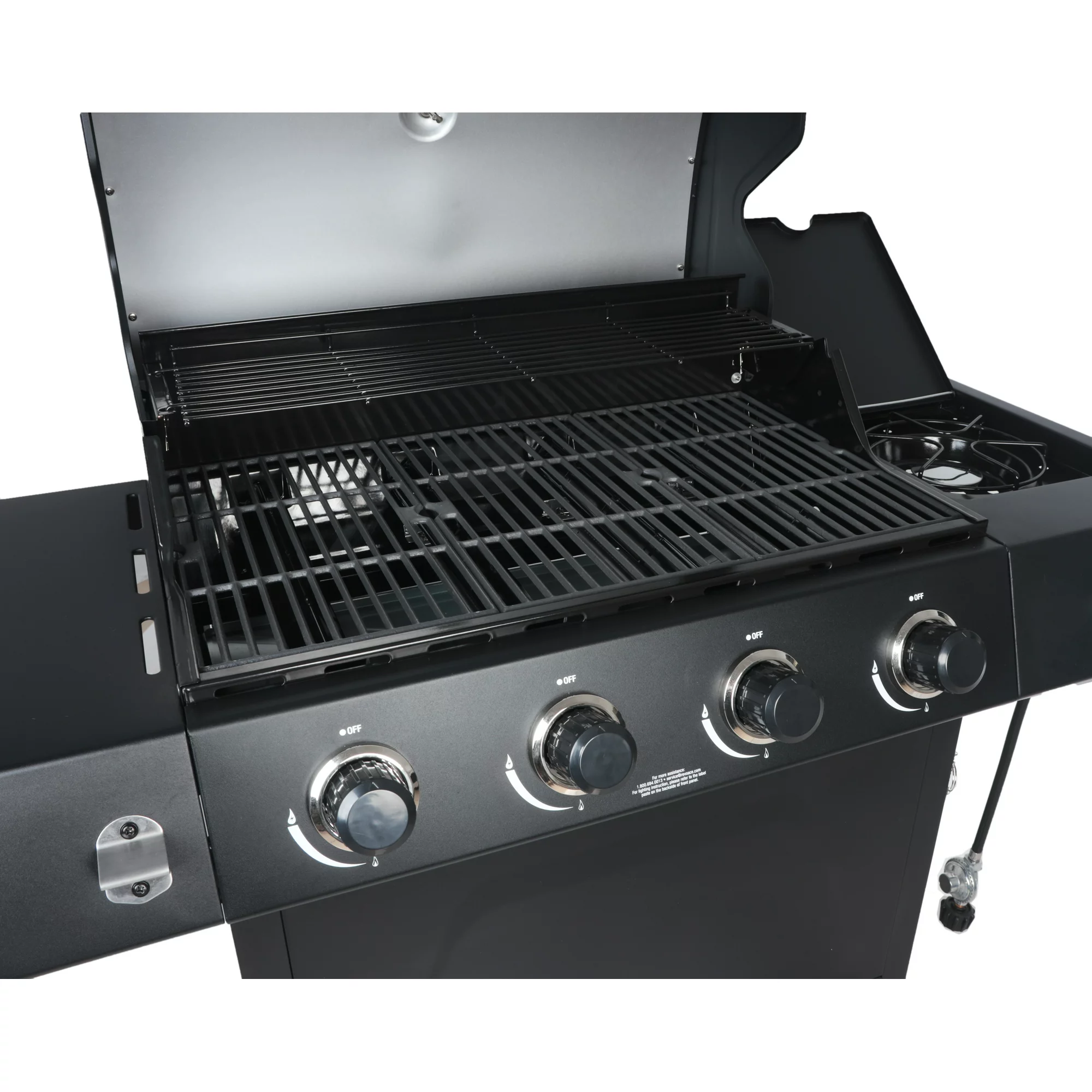 RevoAce 4-Burner Propane Gas Grill with Side Burner， Stainless Steel and Black