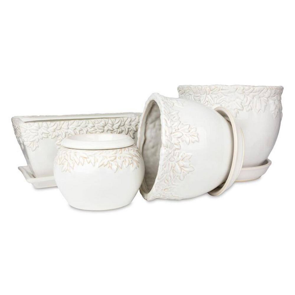 Paddock Home  Garden Ivy League 9 in. W x 8 in. H White Ceramic Planter with Saucer 521384