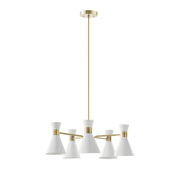 Ezra 5 light Adjustable Chandelier Antique Brass white Ink ivy