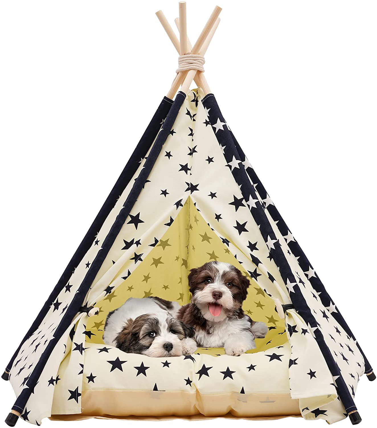 Pet Teepee Tent for Dogs and Cats， 24 Inch Portable Indoor Dog House with Thick Cushion， Cat Teepee Tent Washable