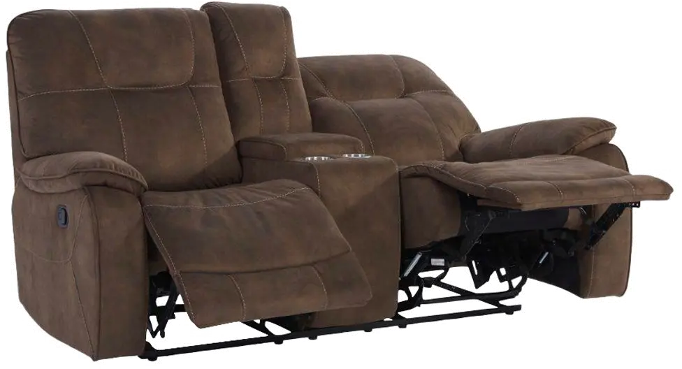 Crane Brown Reclining Loveseat with Console