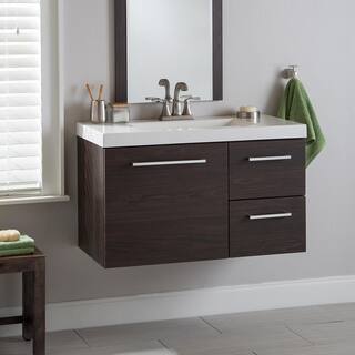 Domani Larissa 37 in. W x 19 in. D Bathroom Vanity in Elm Ember with Cultured Marble Vanity Top in White with White Sink LR36P2-EE