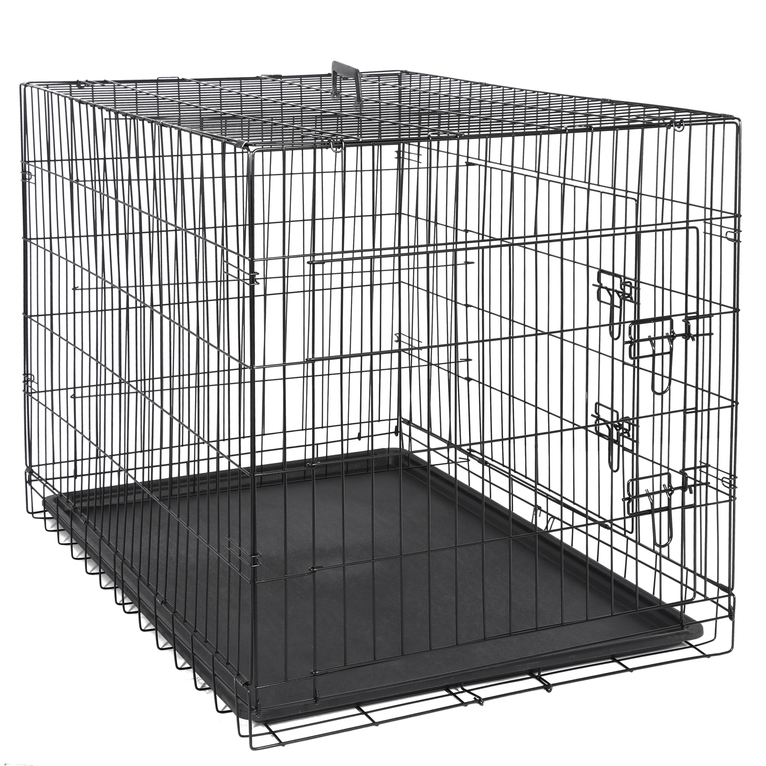 HomGarden 42’’ Foldable Large Dog Crate Kennel Double Door Steel Dog Cage， Black