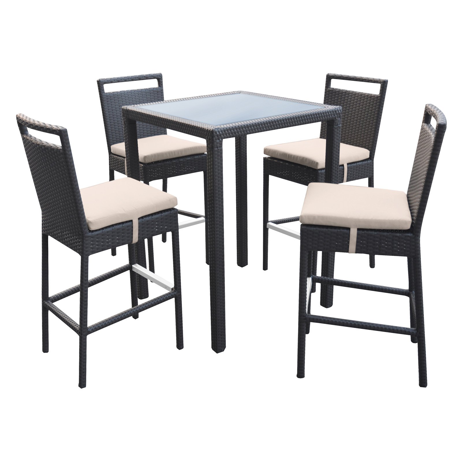 Armen Living Tropez Outdoor Patio Wickerandnbsp;Bar Set (Table with 4 barstools)