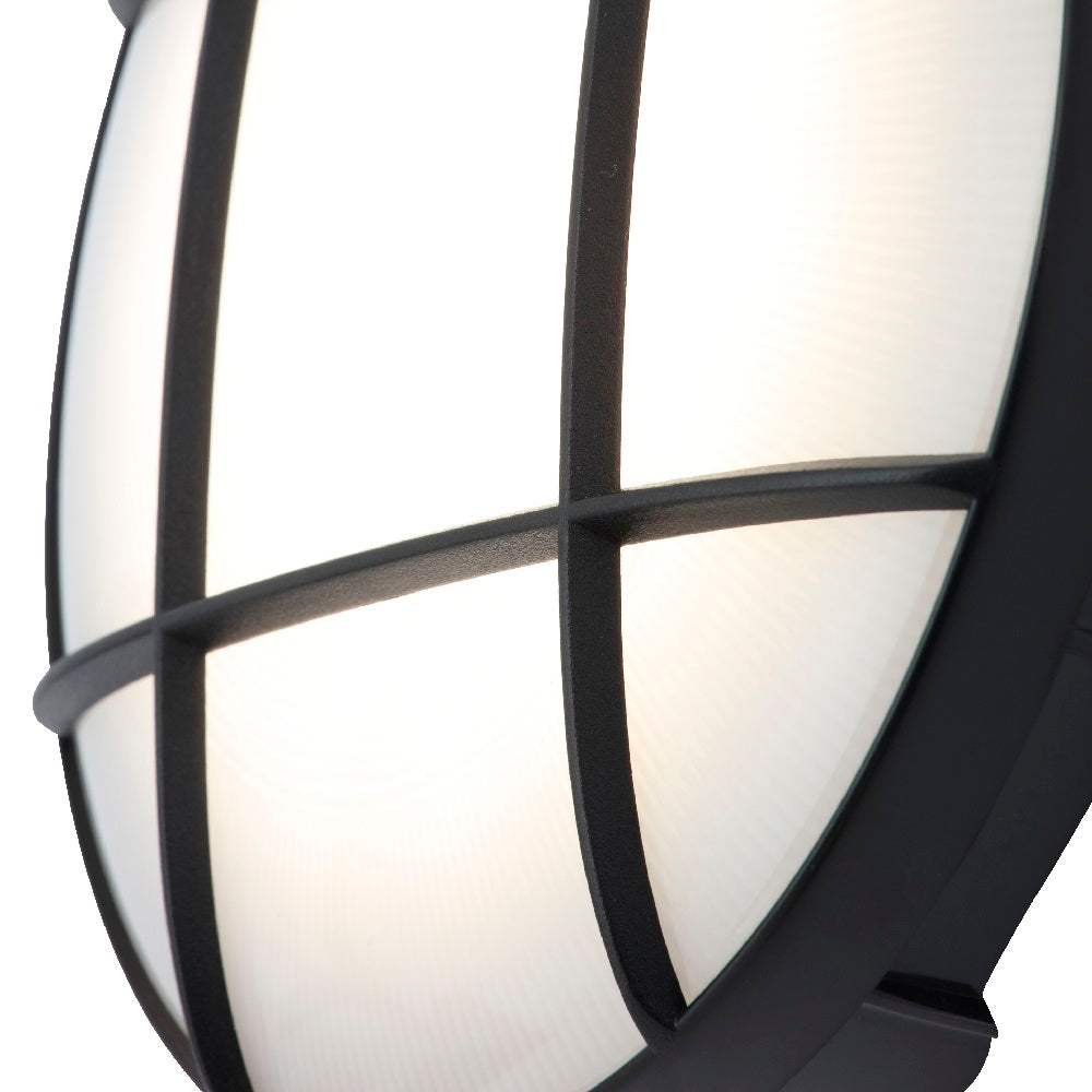 Britalia BRCZ-34025-BLK LED Black & White Diffuser Outdoor Round Grille Bulkhead Wall Light 19.5cm