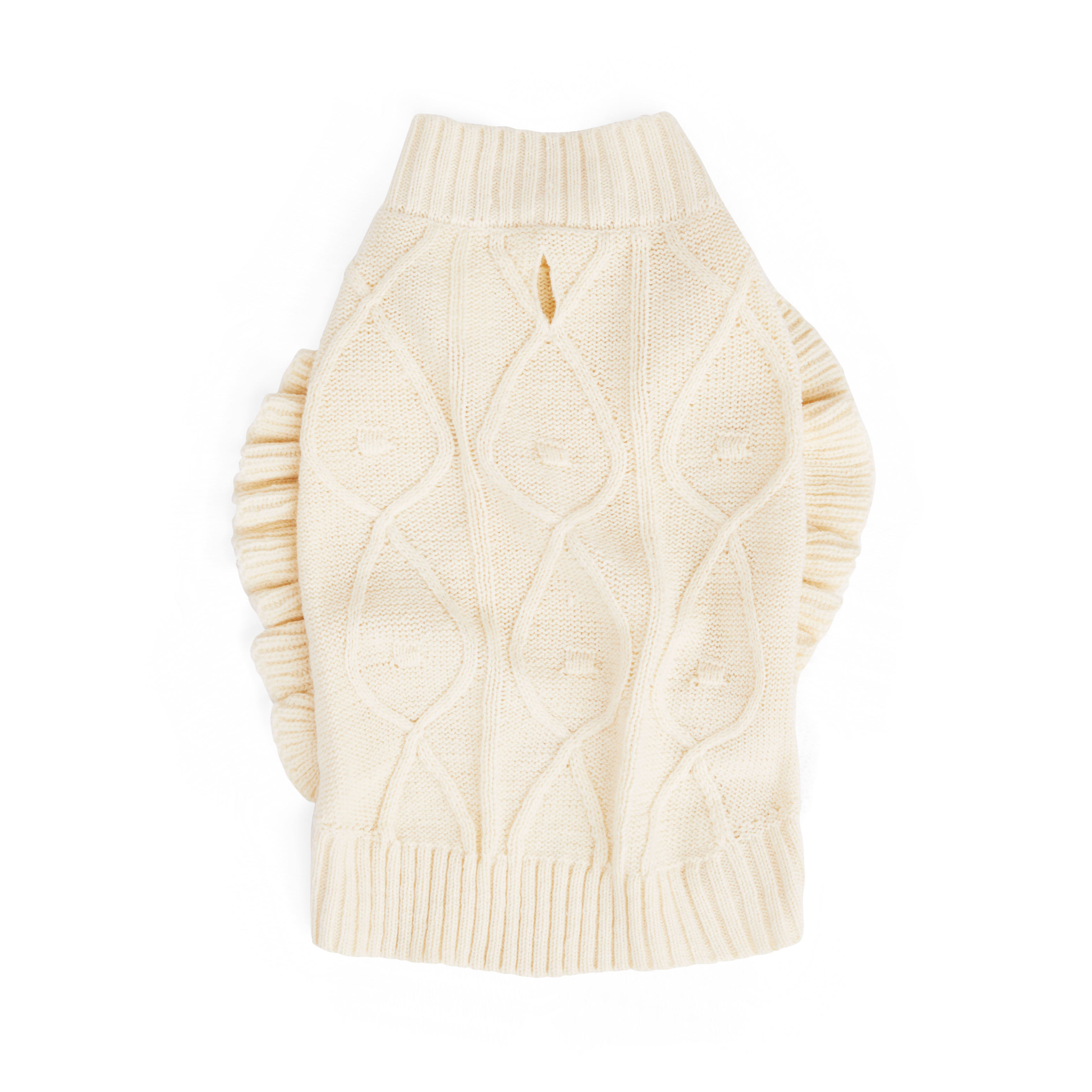 YOULY Ivory Pom Pom Dog Sweater， XX-Small