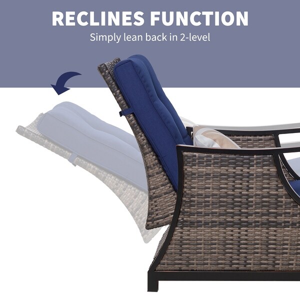 Outsunny Adjustable Patio Rattan Leisure Chair，Outdoor Relax PE Rattan Recline Lounge Furniture，w/ Cushion and Armrest