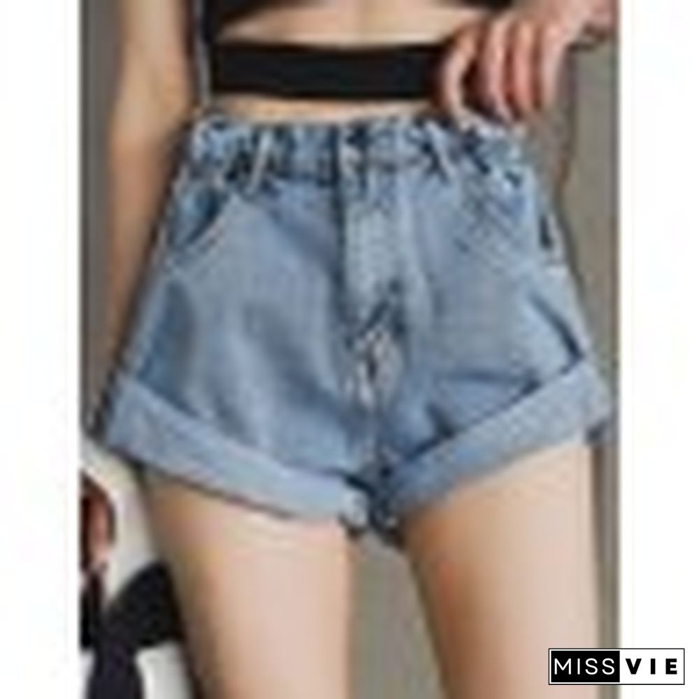 Cuffed Hem Denim Hot Shorts