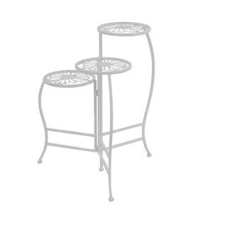 Litton Lane 24 in. White Metal Floral Indoor Outdoor 3-Tier Plantstand 45081