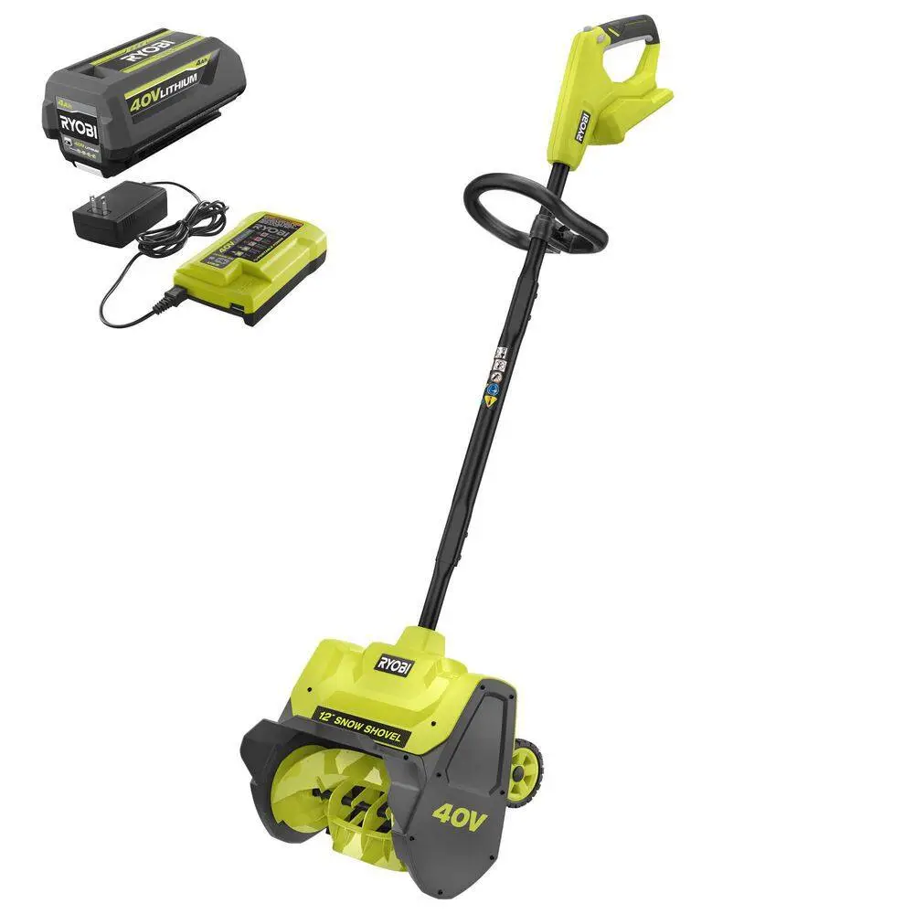 RYOBI 40V 12 in. Single-Stage Cordless Electric Snow Shovel with 4.0 Ah Battery and Charger RY408130