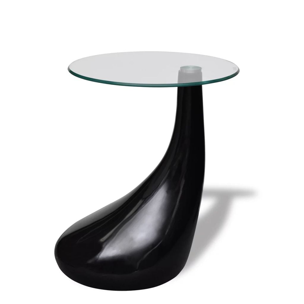 Tomshine Coffee Table with Round Glass Top High Gloss Black