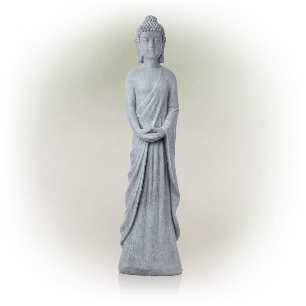 Alpine Corporation 32 in. Tall Cement Standing Buddha Outdoor Garden Statue, Gray DIG286