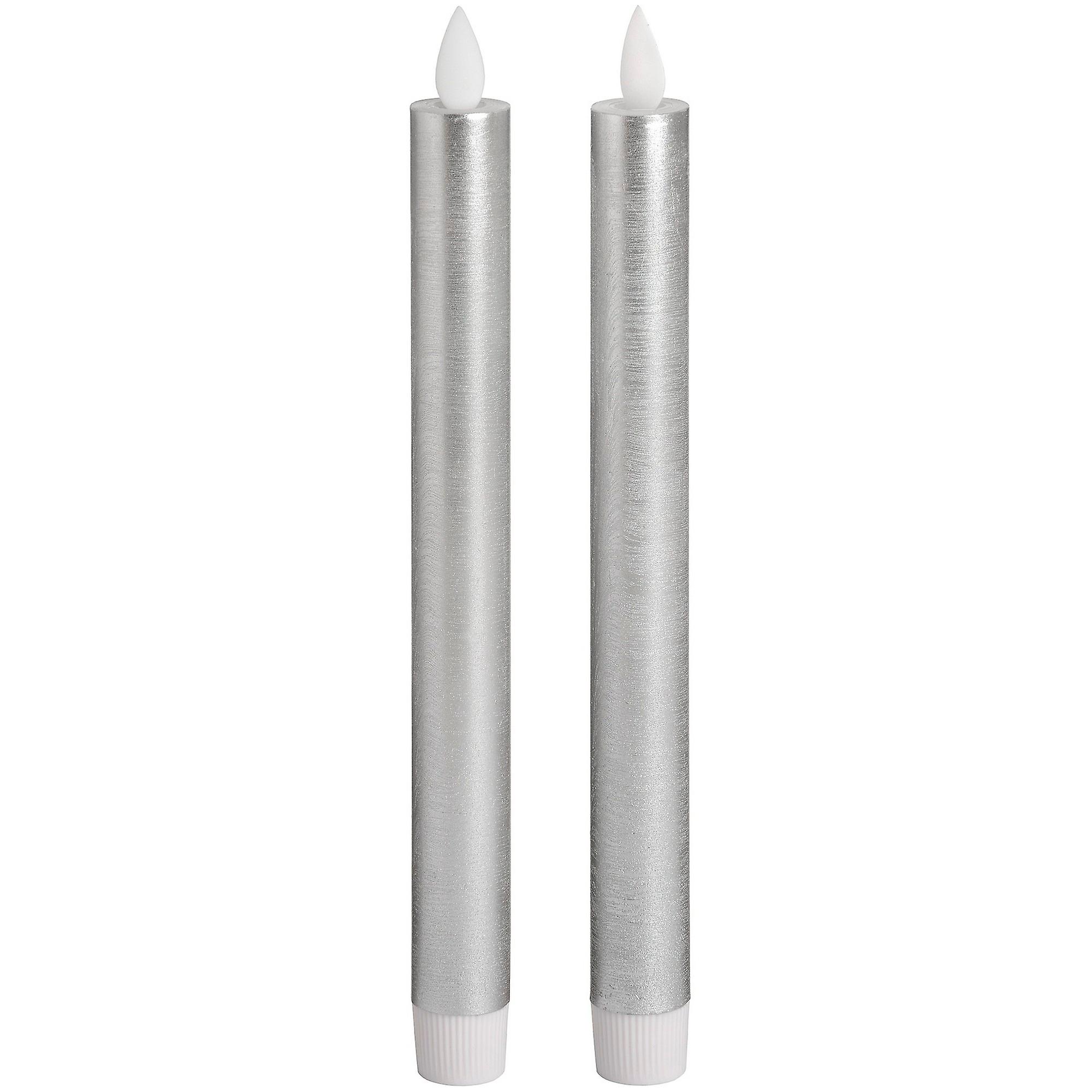 Hill Interiors Pair Of Silver Luxe Flickering Flame LED Wax Dinner Candles