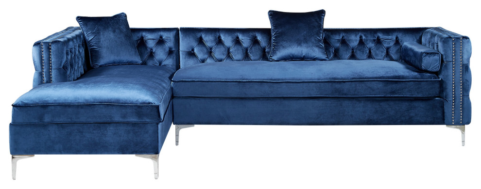 Jeannie Velvet Tufted With Nailhead Trim Sectional   Contemporary   Sectional Sofas   by Inspired Home  Houzz