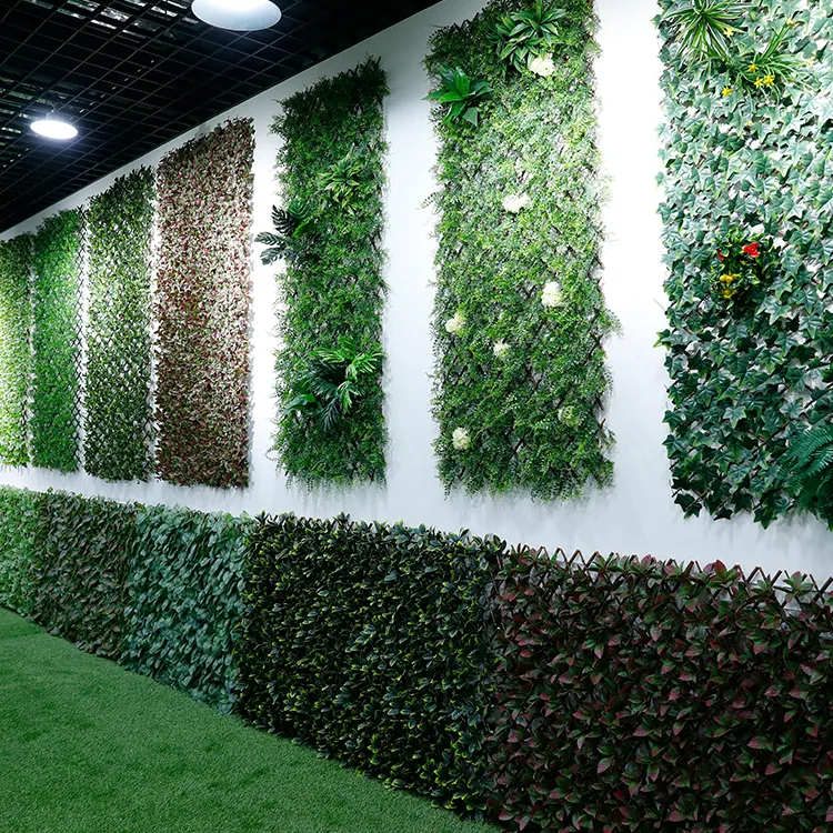 3D Artificial UV protection plastic green wall for garden office fence backyard decor supplies wholesale green plants wall