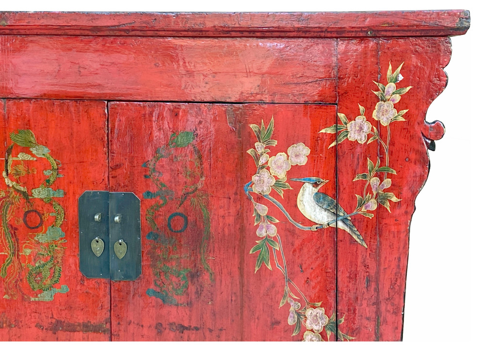 Chinese Vintage Red Golden Flower Birds Scenery Armories Storage Cabinet Hcs6035   Asian   Accent Chests And Cabinets   by Golden Lotus Antiques  Houzz