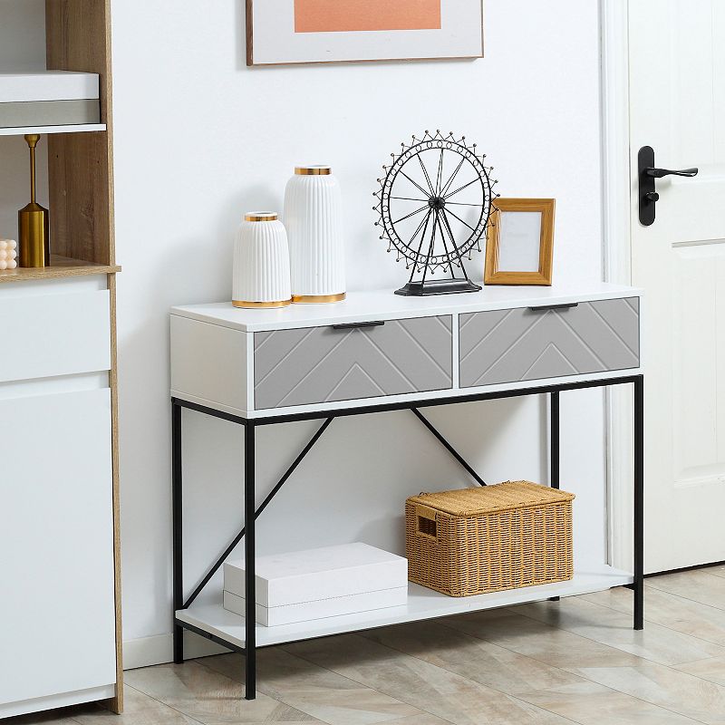 HOMCOM Modern Console Table with 2 Drawers and Open Shelf， Sofa Table for Entryway， Living Room and Hallway， White