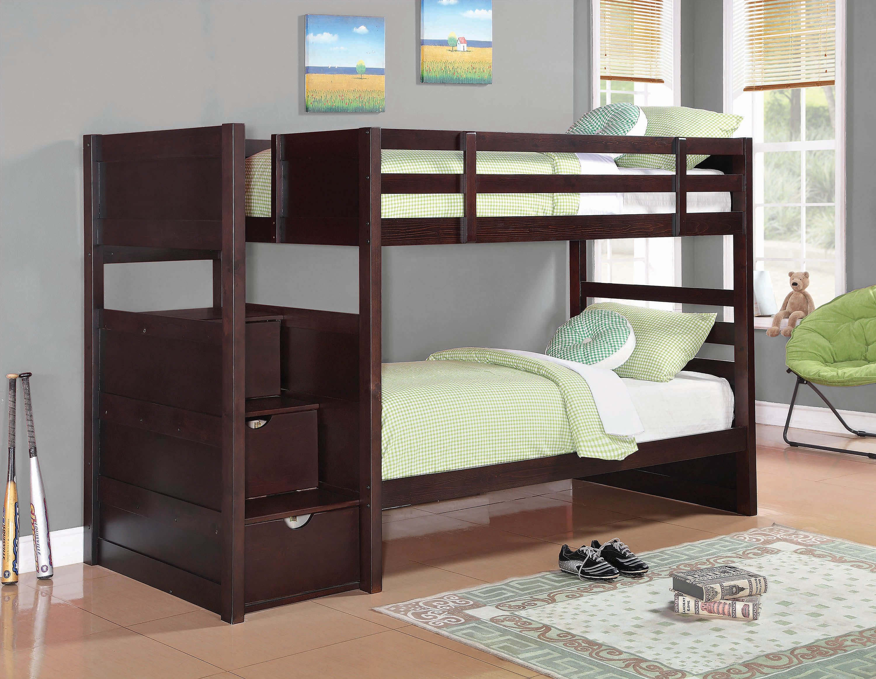 Elliott Twin Over Twin Stairway Bunk Bed Cappuccino-460441