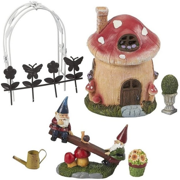 Juvale 7 Piece Set Mini Garden Gnome Fairy Village House Statue Set Whimsical Home D cor