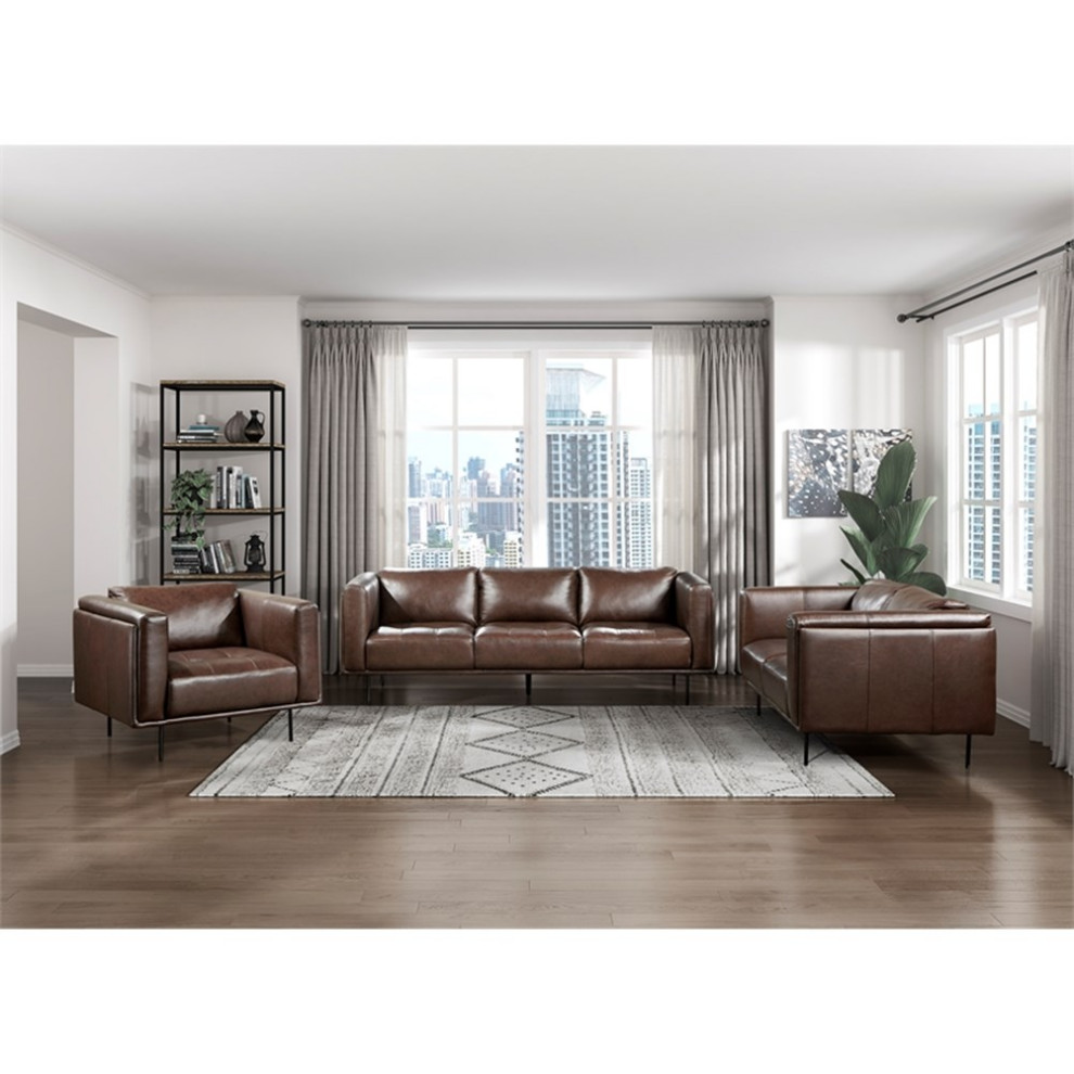 Lexicon Soren 18 quotModern Plywood and Leather Loveseat in Brown   Midcentury   Loveseats   by Homesquare  Houzz