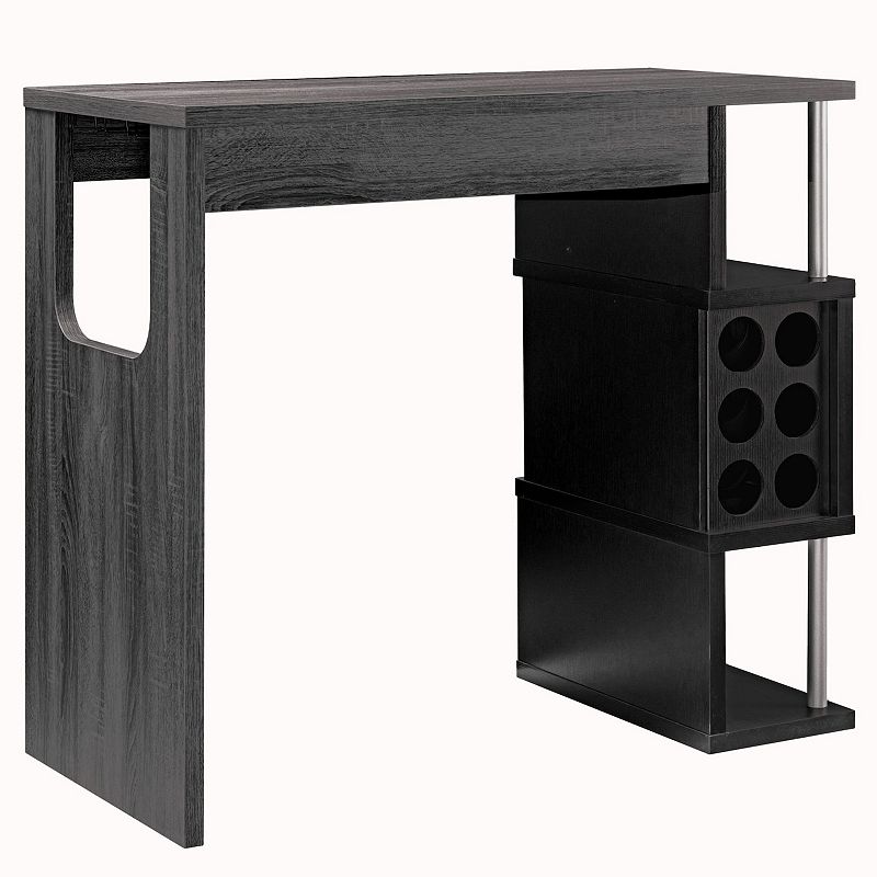 FC Design Distressed Grey and Black Bar Table Wine Cabinet