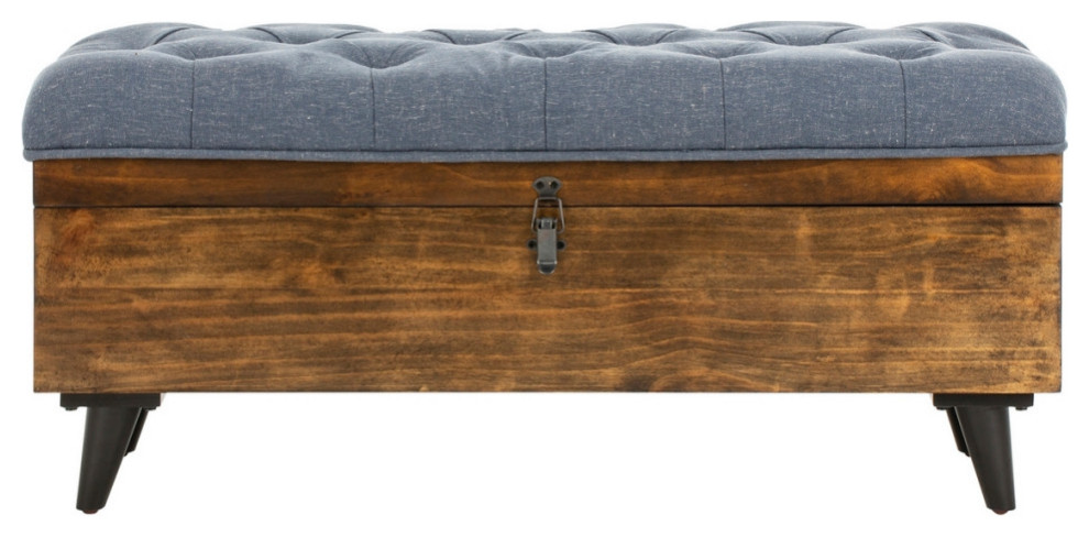 Mia Tufted Cocktail Bench/Ottoman Navy/Dark Oak   Midcentury   Footstools And Ottomans   by V.S.D Furniture  Houzz