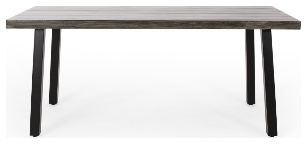 Yisroel Outdoor Aluminum Dining Table  Gray  Matte Black   Industrial   Outdoor Dining Tables   by GDFStudio  Houzz