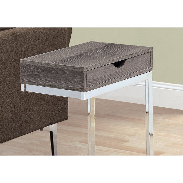 Chrome Metal Dark Taupe With A Drawer Accent Table