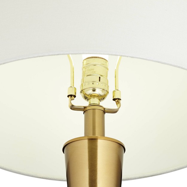 Tall Set Of 2 Brass With Usb Charging Port White Fabric Drum Shade For Bedroom Living Room Kids