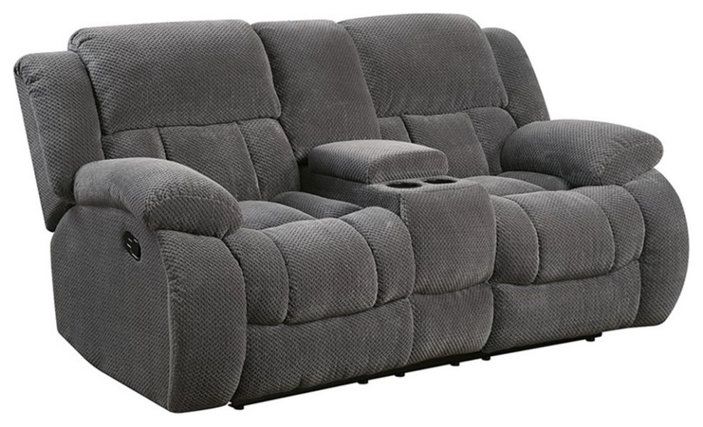 Coaster Weissman Fabric Motion Loveseat with Console in Gray   Transitional   Loveseats   by Homesquare  Houzz