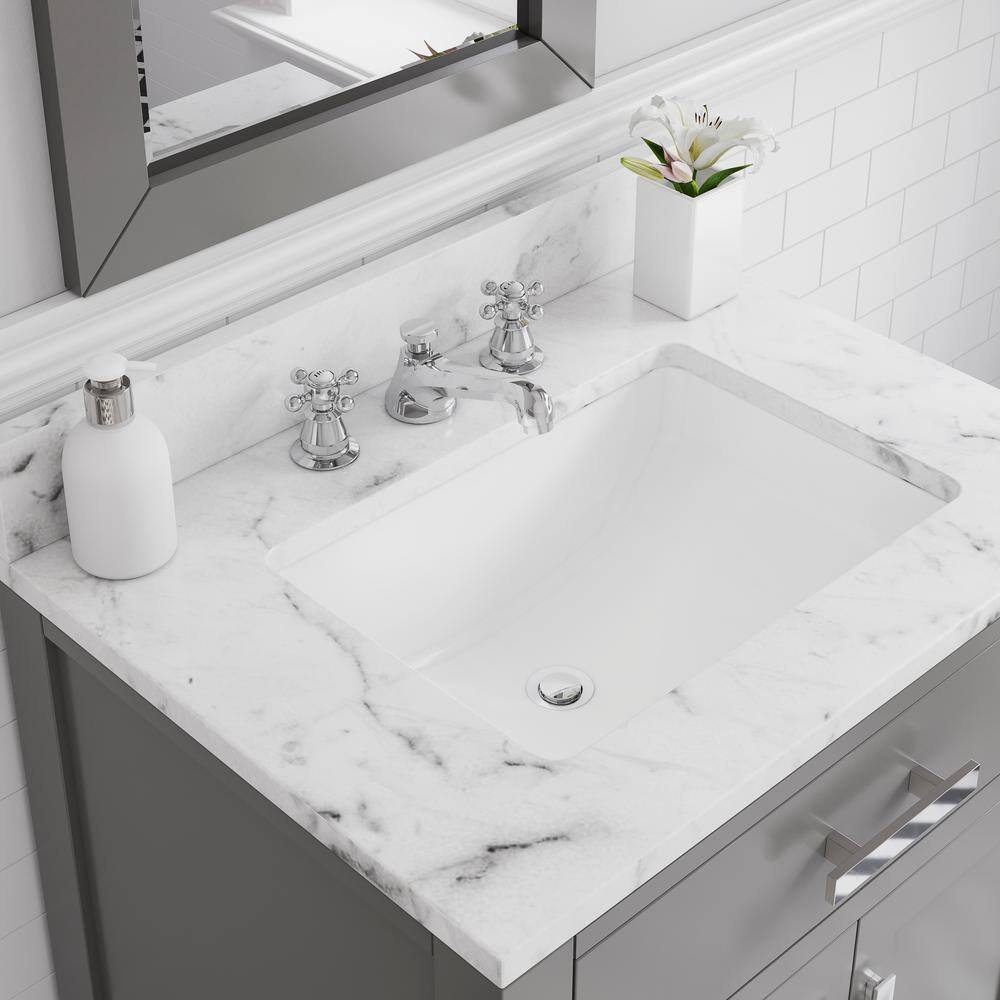 Water Creation 30 in. W x 21 in. D x 34 in. H Vanity in Cashmere Grey with Marble Vanity Top in Carrara White Madison 30G