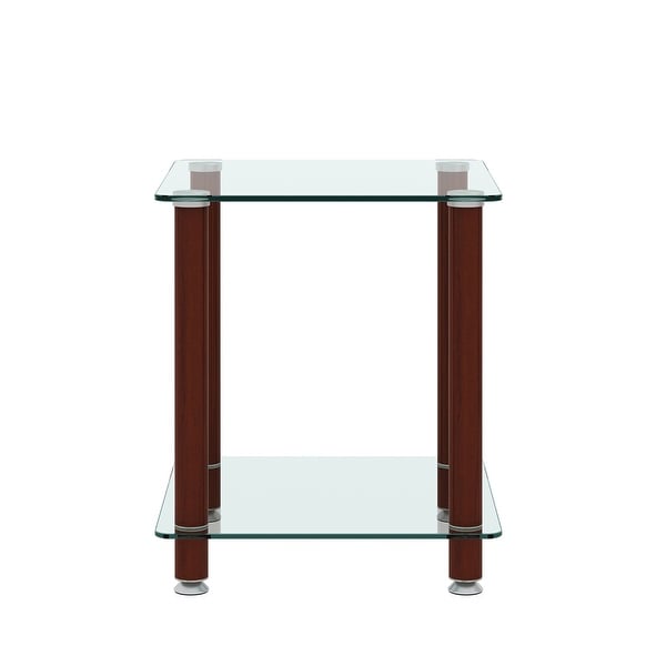 Transparent Walnut Side Table 2-Tier Space End Table with Storage Shelve