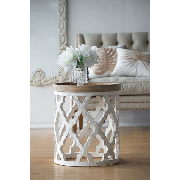 23 Large Distressed White Side Table